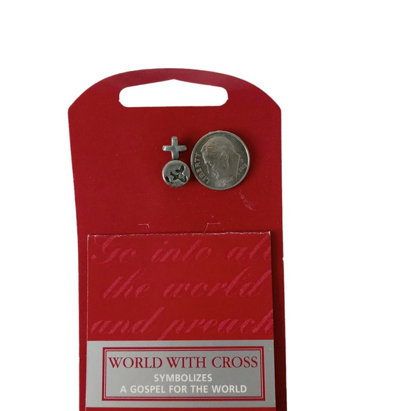 Christian World Cross Lapel Pin Silver Pewter Tone VTG Go into all the 🌎🗺️ - Picture 6 of 11